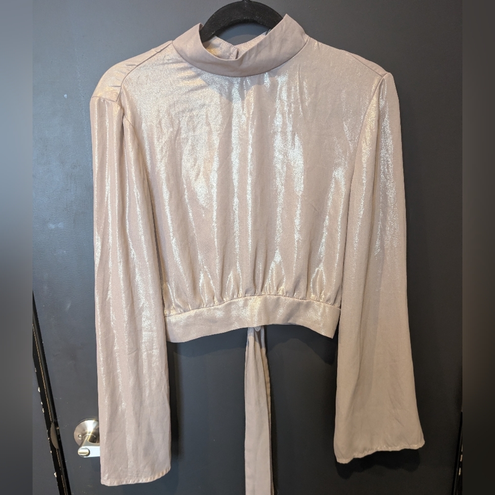 Shimmery Exposed Back Long Sleeve Top - Size